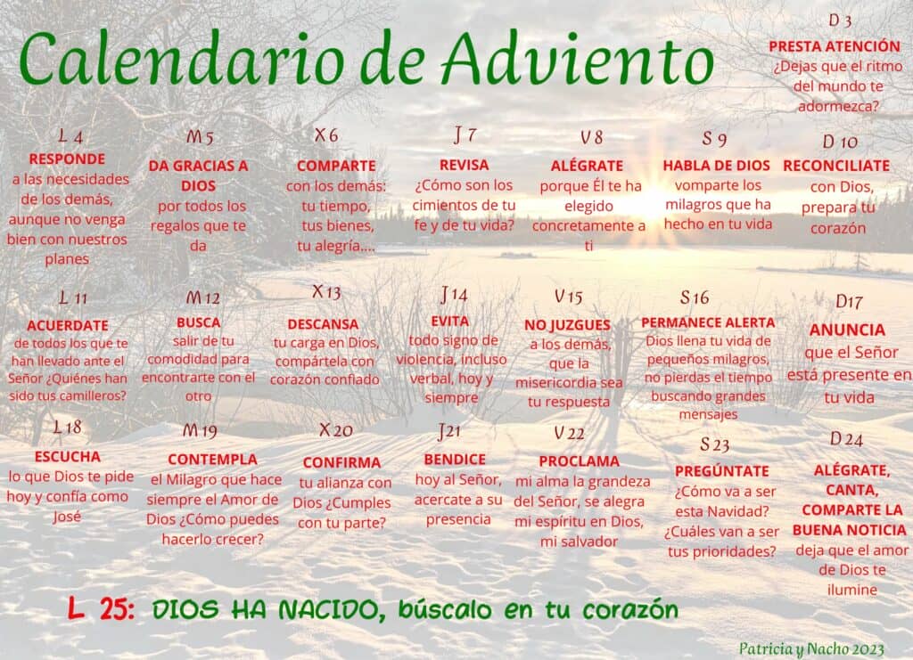Calendario adviento mayores de Patricia y Nacho